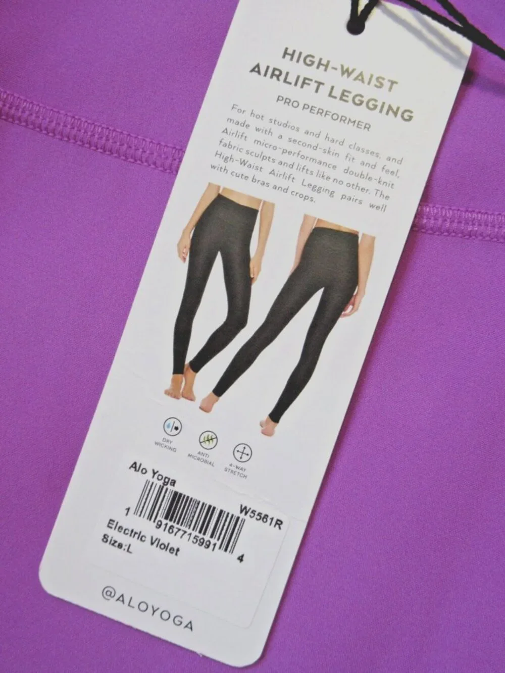 NWT Alo Yoga High-Waist Airlift Legging in Electric Violet Stretch Workout L